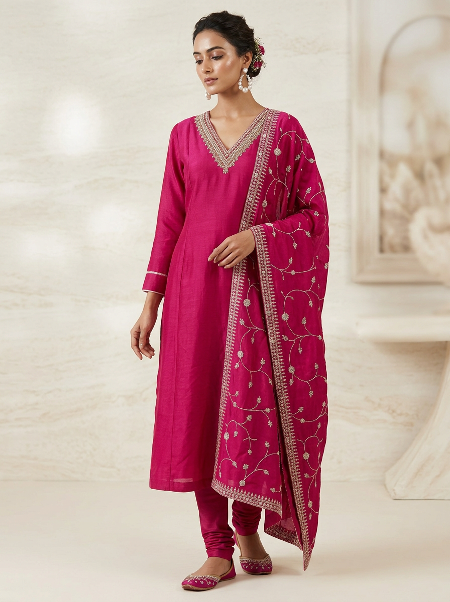 Magenta Pearl & Floral Suit Set