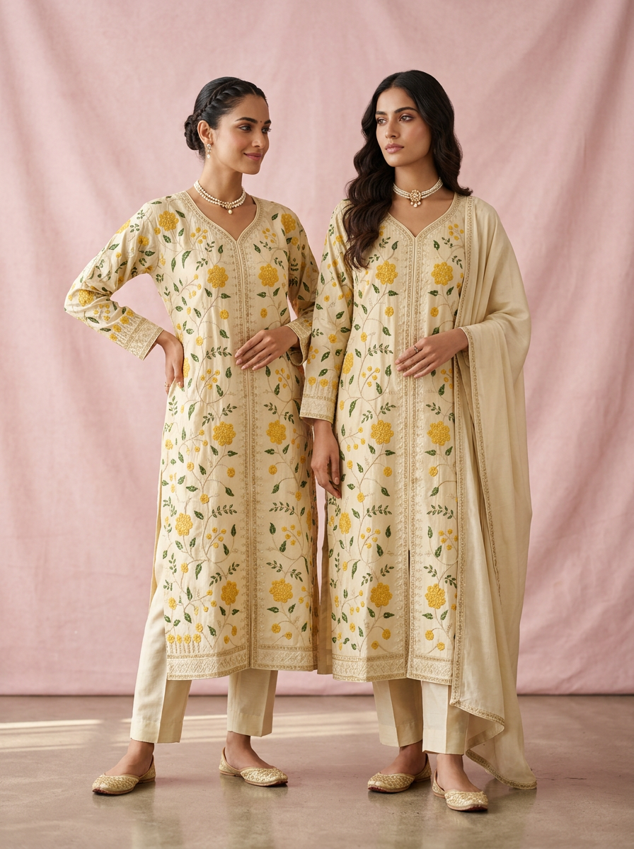 Marigold Embroidered Silk Kurta