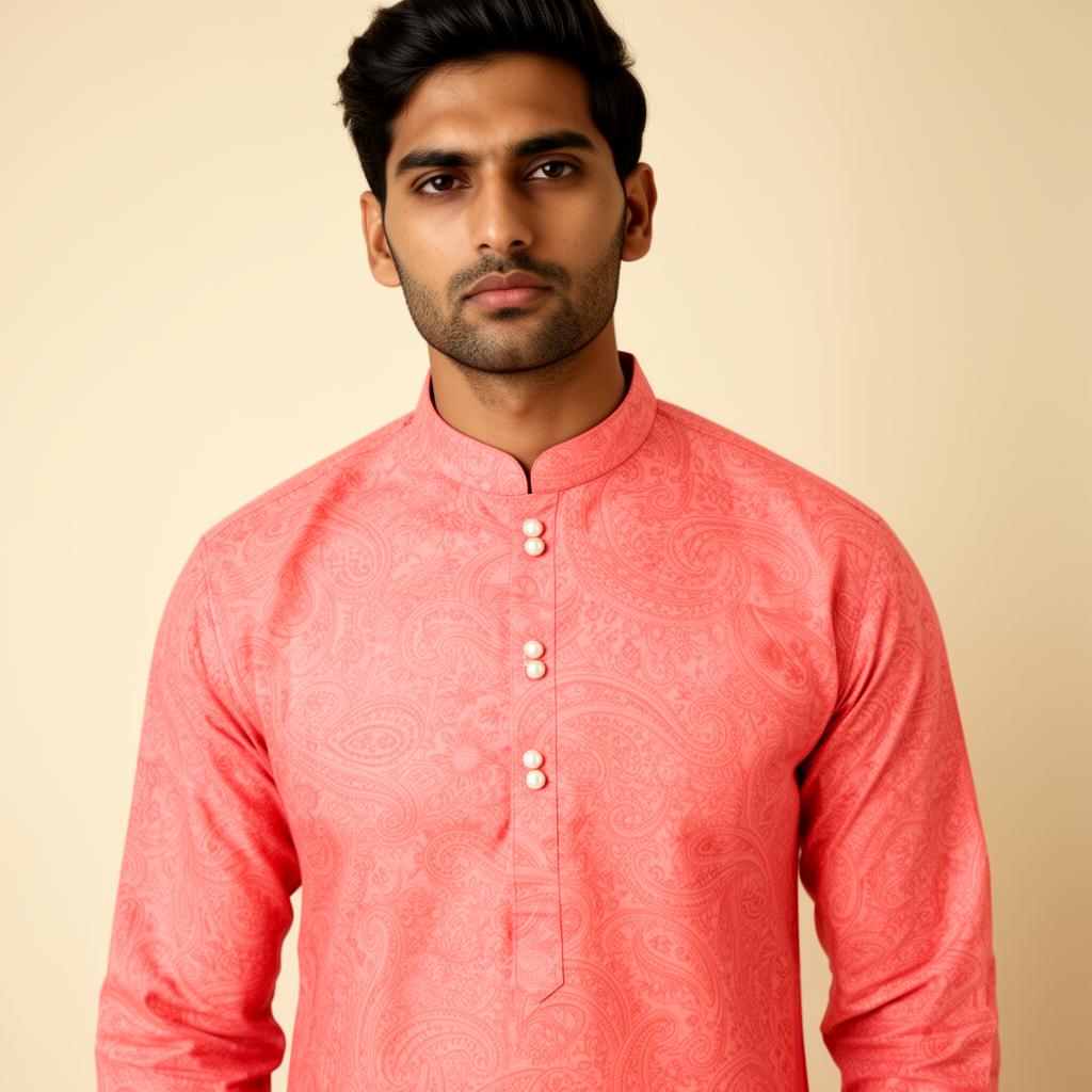 Coral Paisley Cotton Kurta