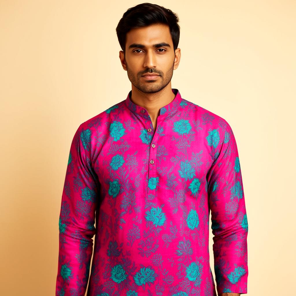 Magenta & Teal Floral Kurta