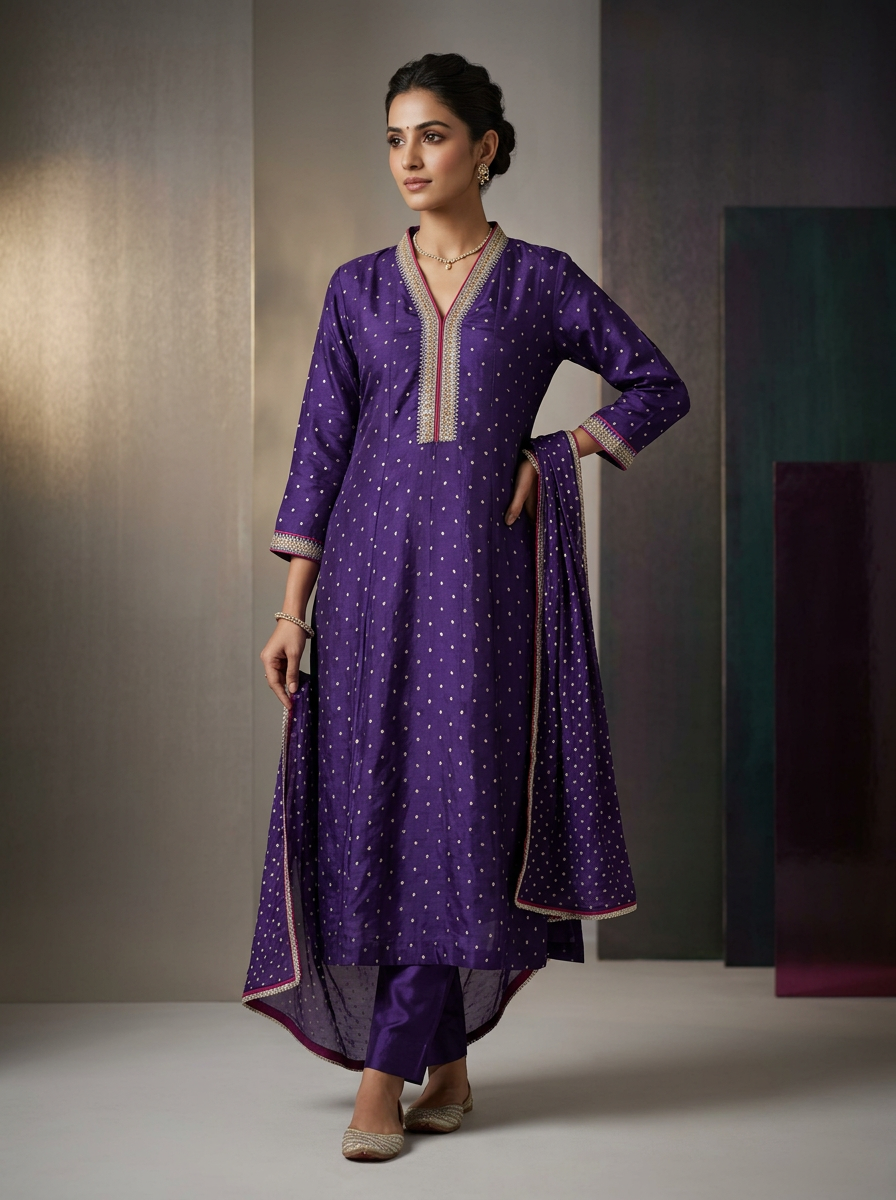 Royal Purple Bandhani Silk Kurta