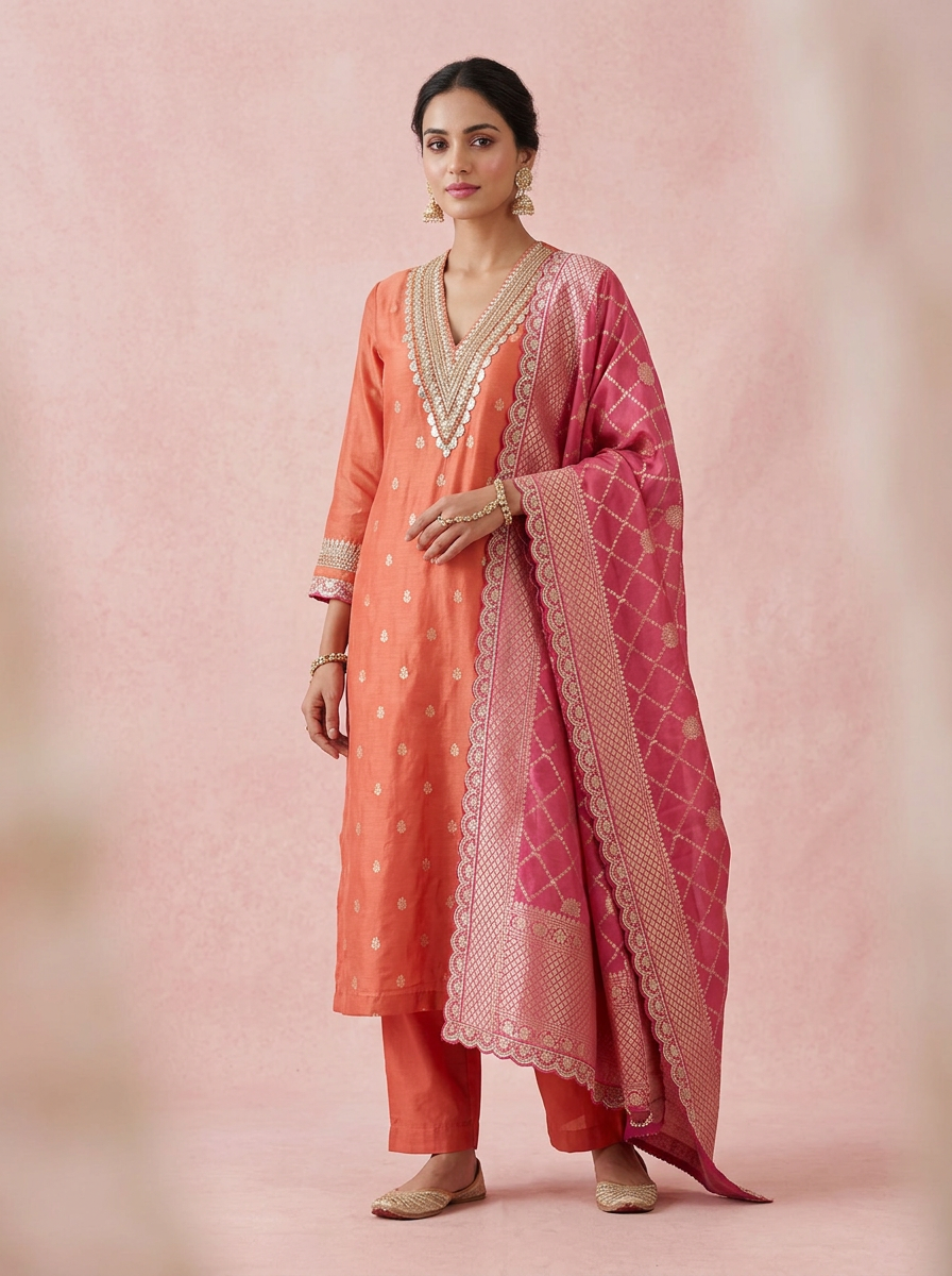 Rose & Coral Banarasi Suit Set