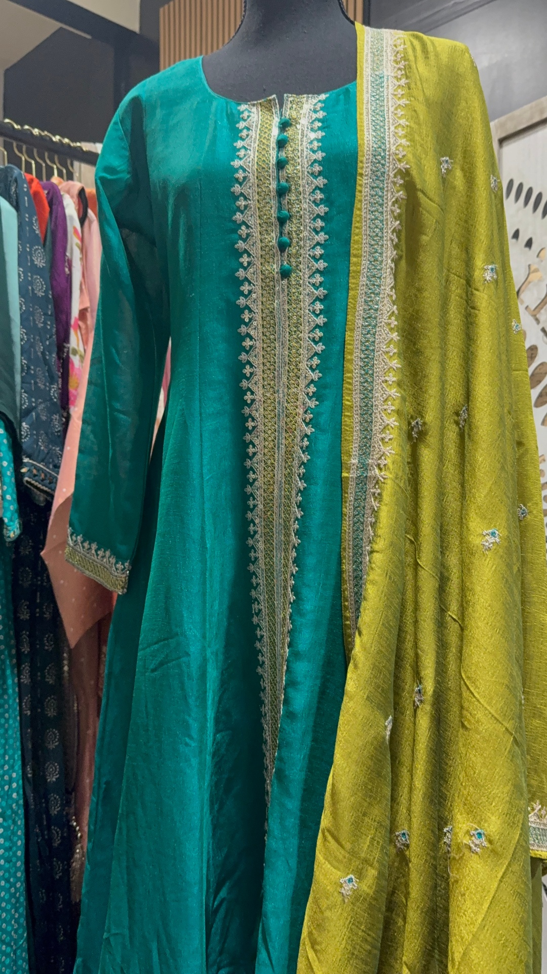 Emerald & Lime Silk Anarkali